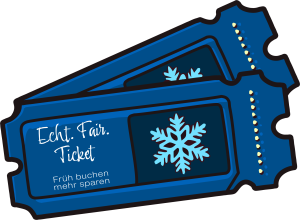 Echt. Fair. Ticket mit Schneeflocken-Motiv für Frühbucher-Rabatte.